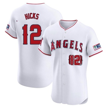 Aaron Hicks Men's Elite Los Angeles Angels White Home Patch Jersey