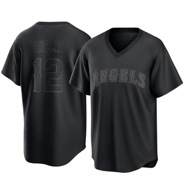 Aaron Hicks Men's Replica Los Angeles Angels Black Pitch Fashion Jersey