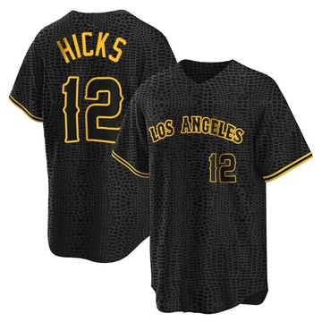 Aaron Hicks Men's Replica Los Angeles Angels Black Snake Skin City Jersey