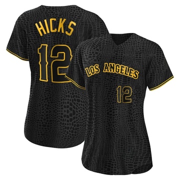 Aaron Hicks Women's Authentic Los Angeles Angels Black Snake Skin City Jersey