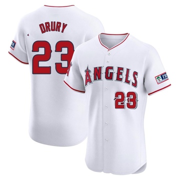 Brandon Drury Men's Elite Los Angeles Angels White Home Patch Jersey