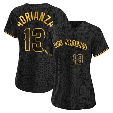 Ehire Adrianza Women's Replica Los Angeles Angels Black Snake Skin City Jersey