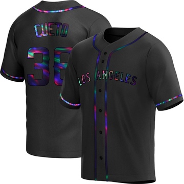 Johnny Cueto Men's Replica Los Angeles Angels Black Holographic Alternate Jersey