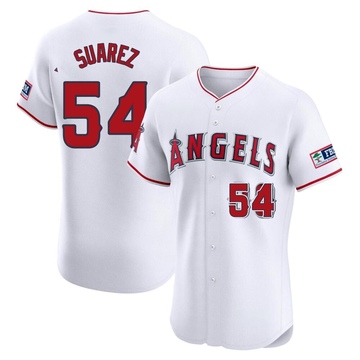 Jose Suarez Men's Elite Los Angeles Angels White Home Patch Jersey