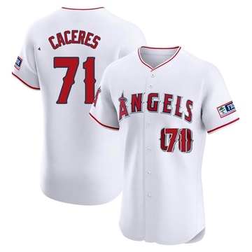 Kelvin Caceres Men's Elite Los Angeles Angels White Home Patch Jersey