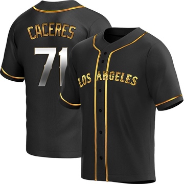 Kelvin Caceres Men's Replica Los Angeles Angels Black Golden Alternate Jersey