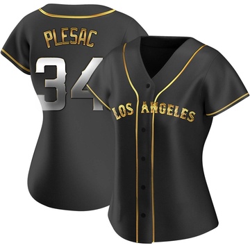 Zach Plesac Women's Replica Los Angeles Angels Black Golden Alternate Jersey